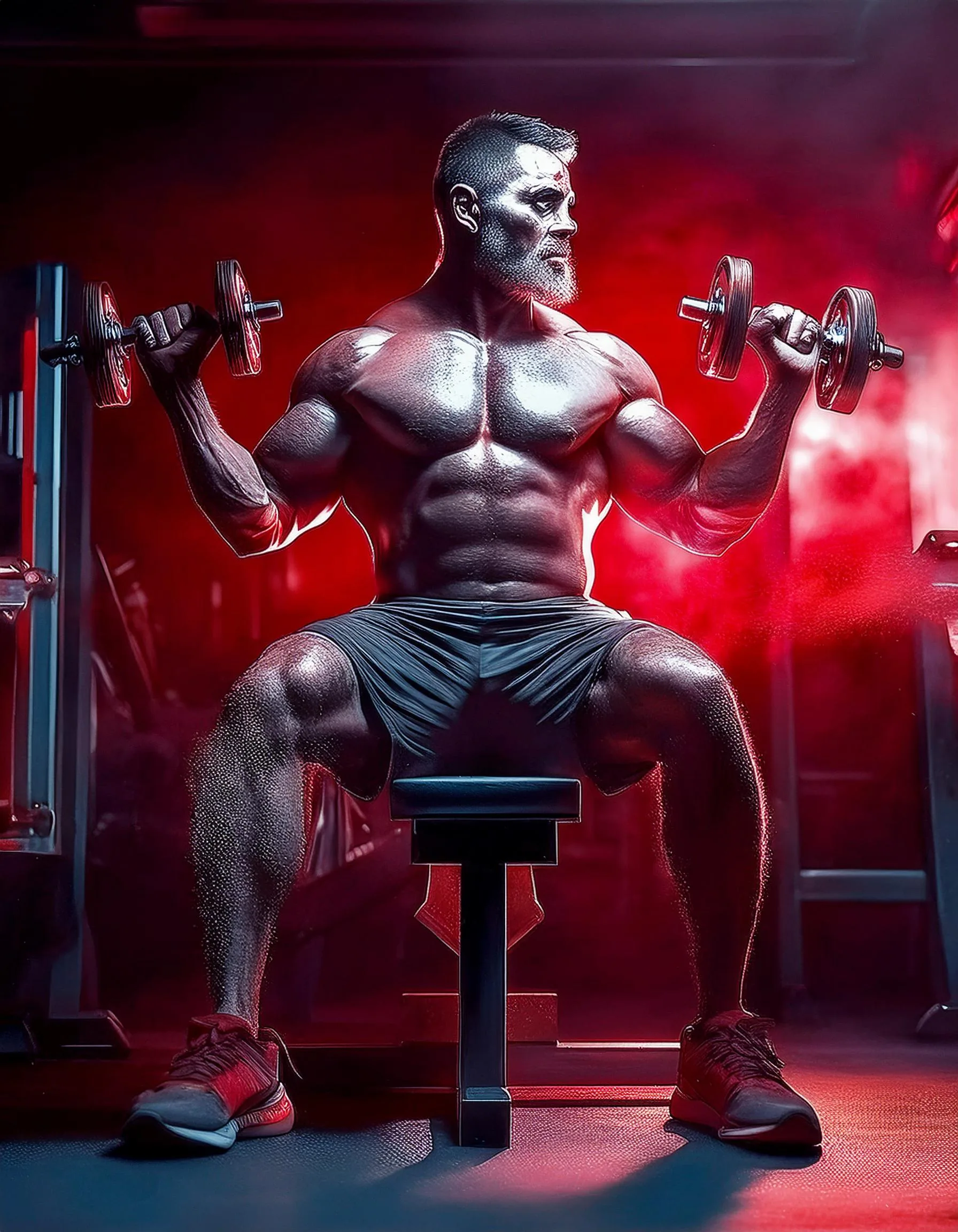 Firefly UN dios entrenando en un gimnasio con una aplicacion con colores mas rojos y negros 28996